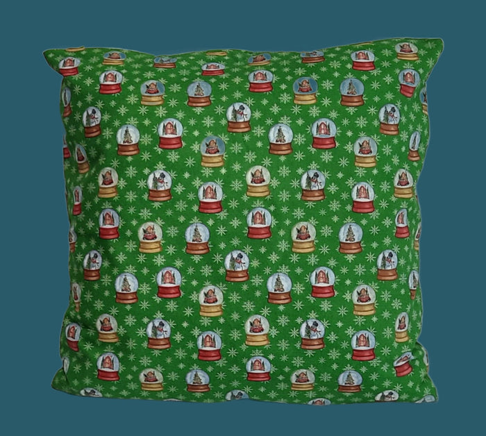Christmas Snow Globe Pillow Cover, filled cover showing snow-globe print