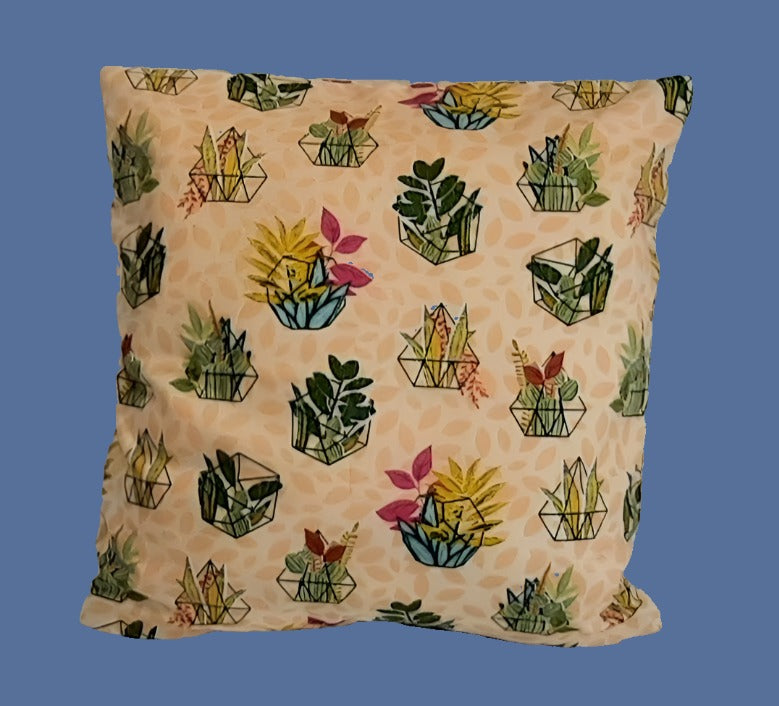 Cactus & Flowers Pillow Cover, filled cover showing the patterned front