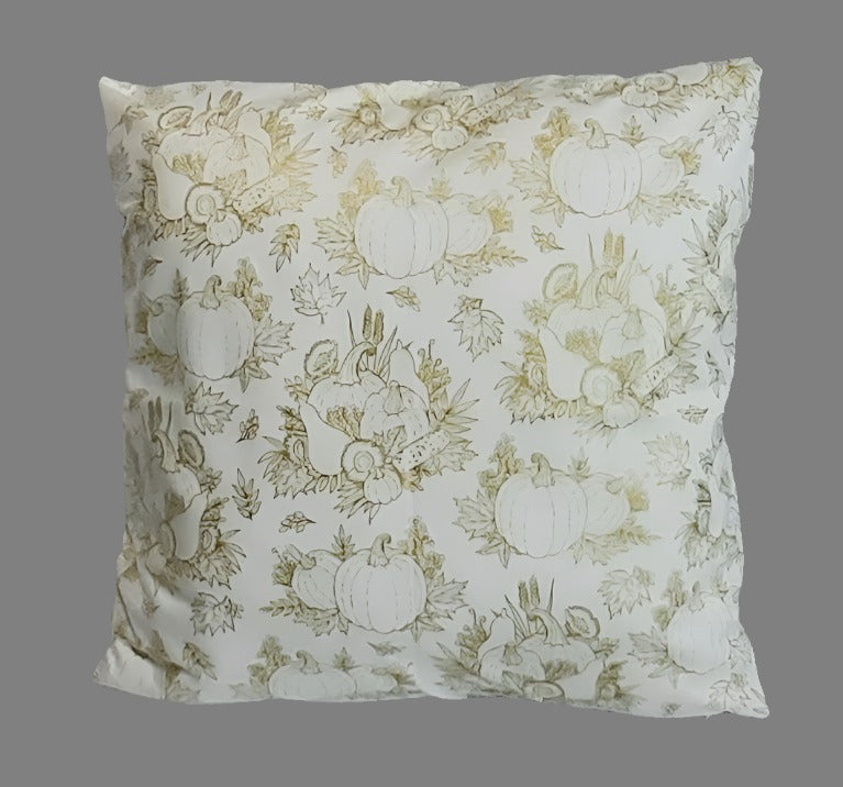 Gold Harvest Pumpkin Pillow Cover, filled gold harvest-print cover