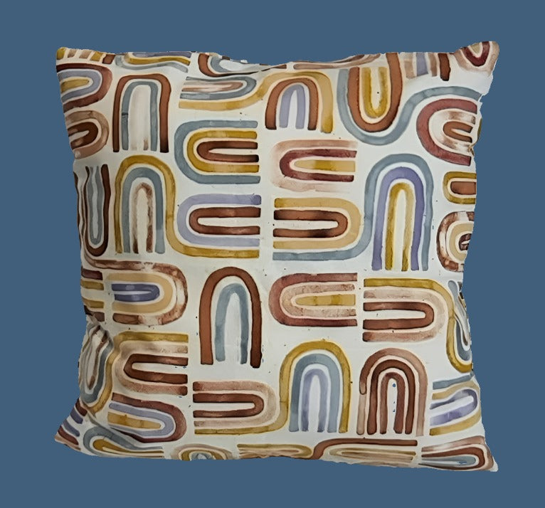 Retro Abstract Pillow Cover, filled cover showing the patterned front