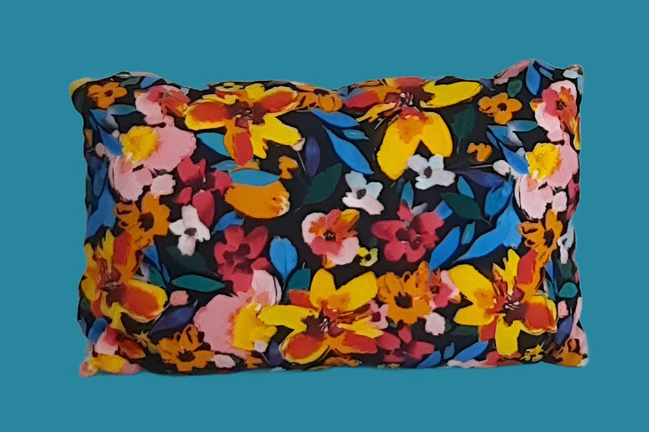 Bright Floral Travel Pillow Cover, filled rectangular cover