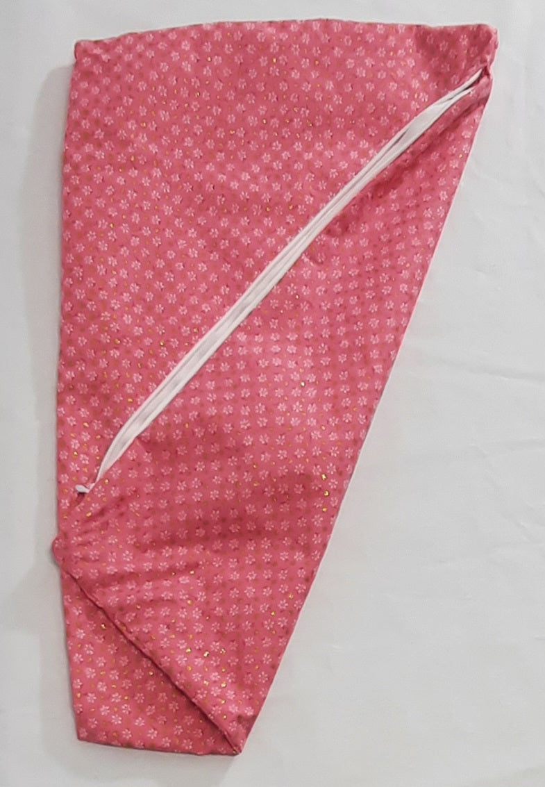 Pink Floral Gold Dot Travel Pillow Cover, folded cover showing the reverse