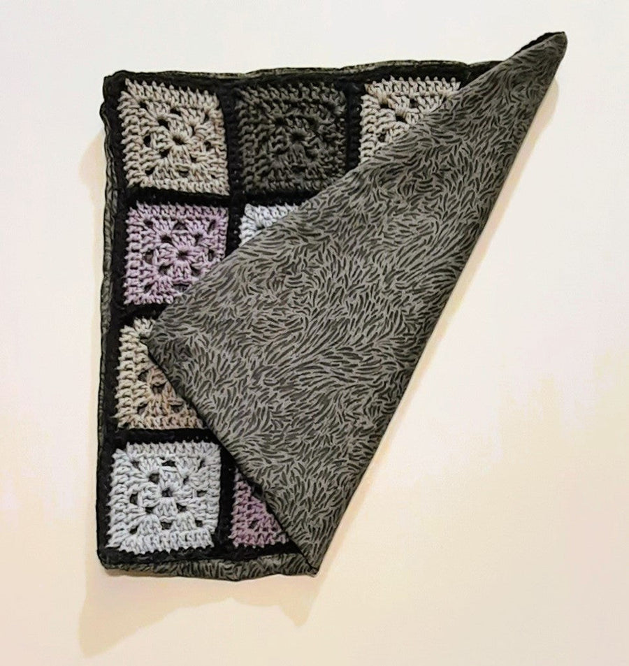 Multicolor Grey Crochet Pillow Cover, folded cover showing reverse