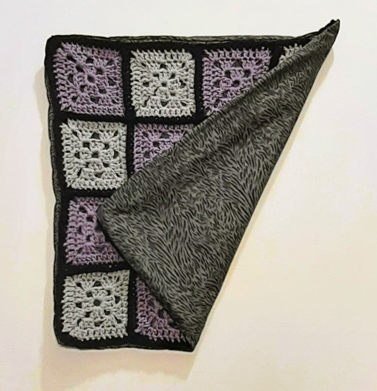 Lilac & Grey Crochet Pillow Cover, folded cover showing the reverse