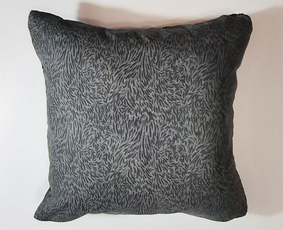 Pink Blue & Grey Crochet Pillow Cover, grey patterned fabric reverse