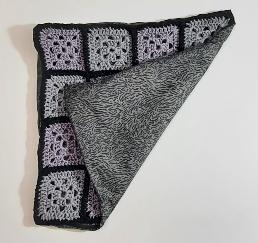 Grey & Purple Crochet Pillow Cover, folded cover showing grey reverse