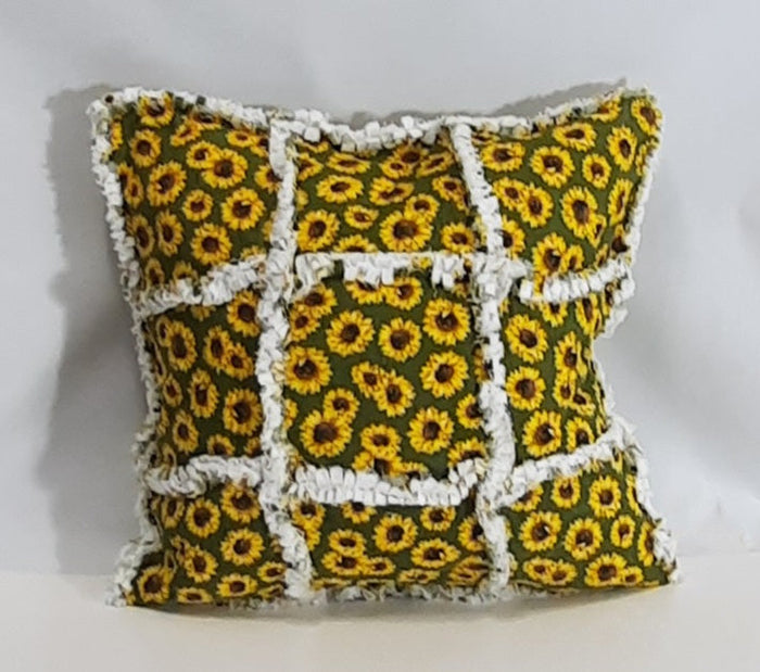 Yellow Sunflower Rag Quilt Pillow Cover, filled sunflower rag-quilt cover