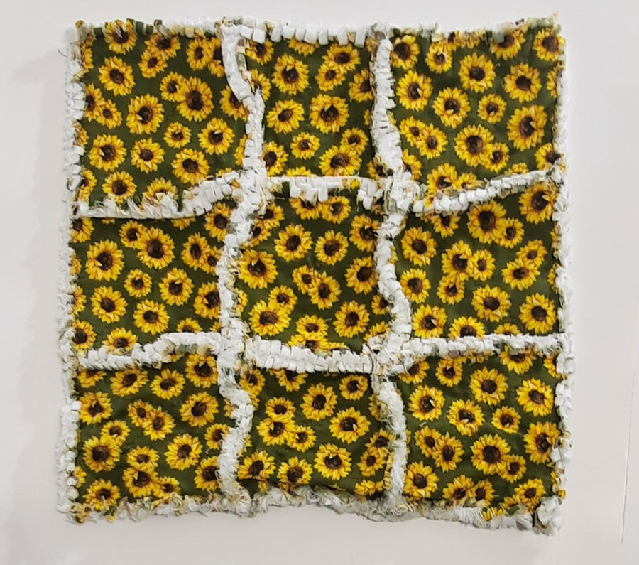 Yellow Sunflower Rag Quilt Pillow Cover, flat sunflower rag-quilt panel