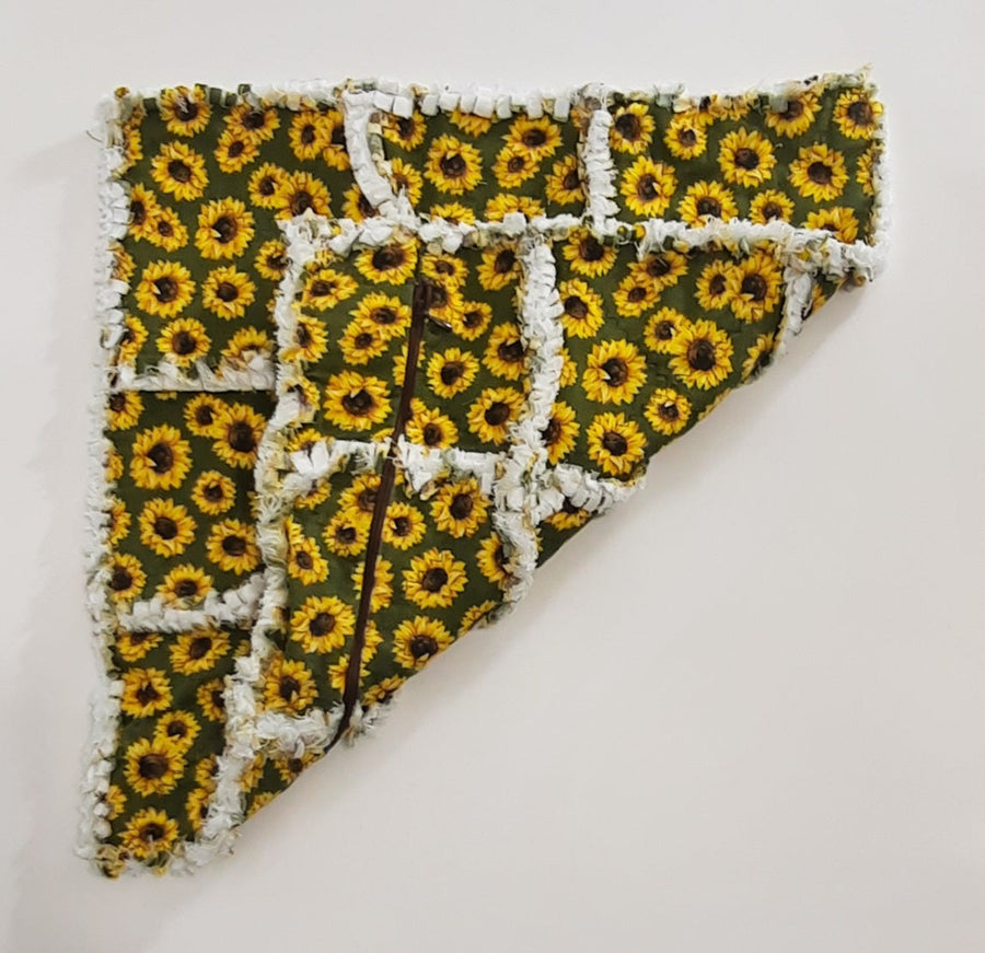 Yellow Sunflower Rag Quilt Pillow Cover, folded cover showing the reverse