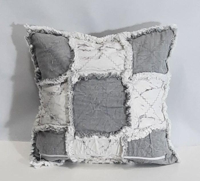 Grey Marble Patchwork Pillow Cover, filled grey patchwork cover