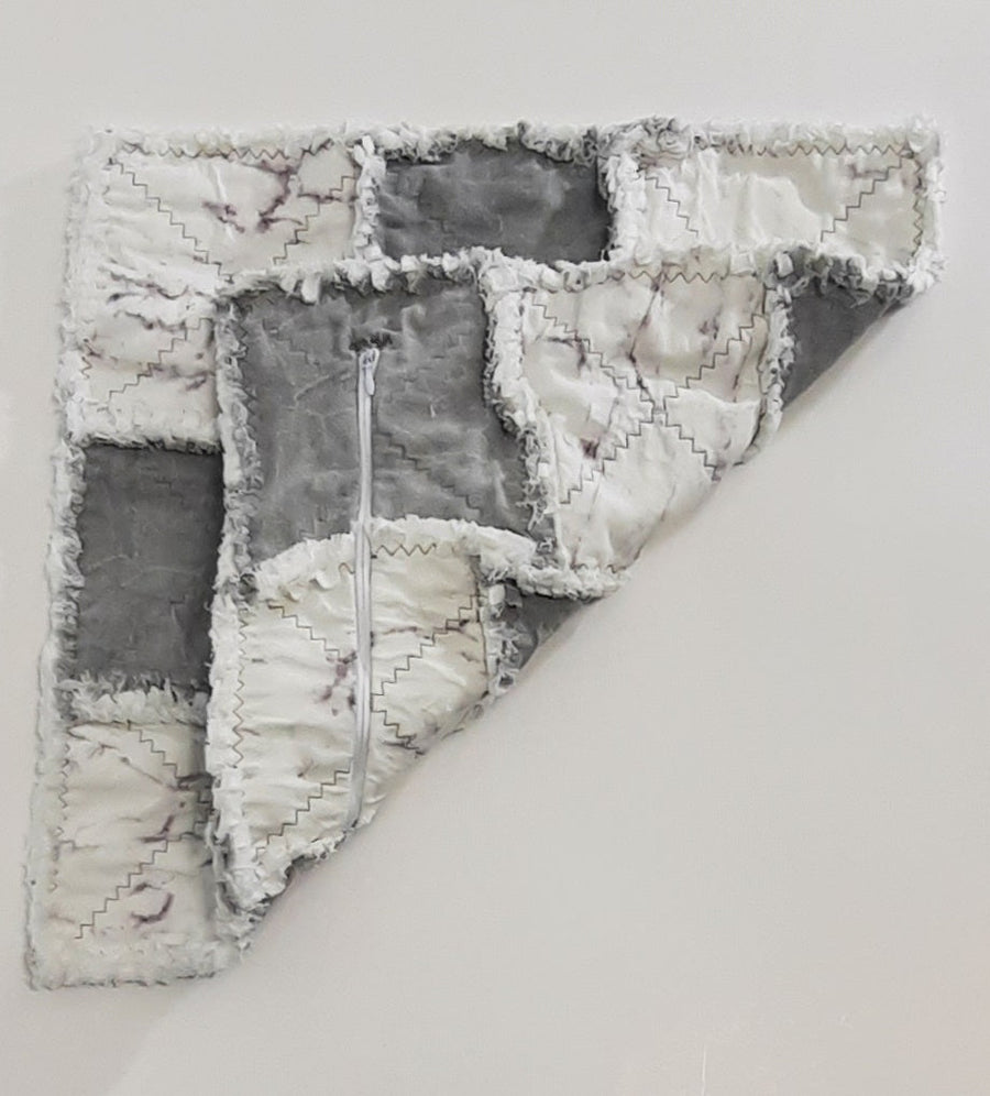Grey Marble Patchwork Pillow Cover, folded cover showing the reverse