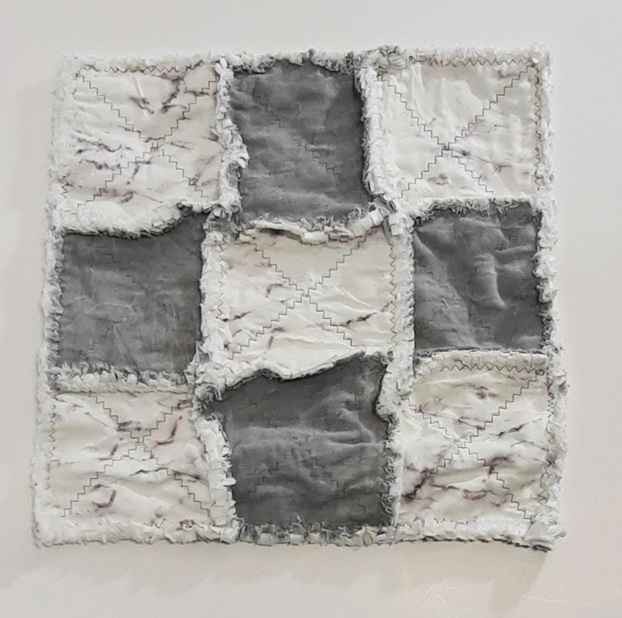 Grey Marble Patchwork Pillow Cover, flat grey patchwork panel