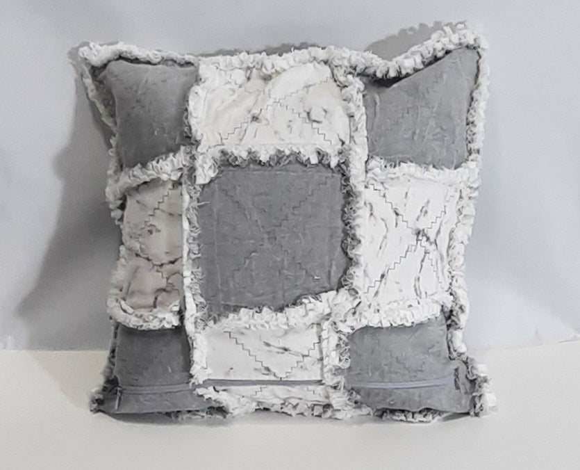 Grey Cotton Rag Quilt Pillow Cover, second view of the grey front