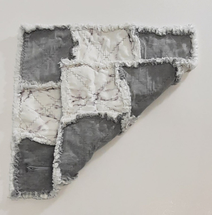 Grey Cotton Rag Quilt Pillow Cover, folded cover showing the reverse