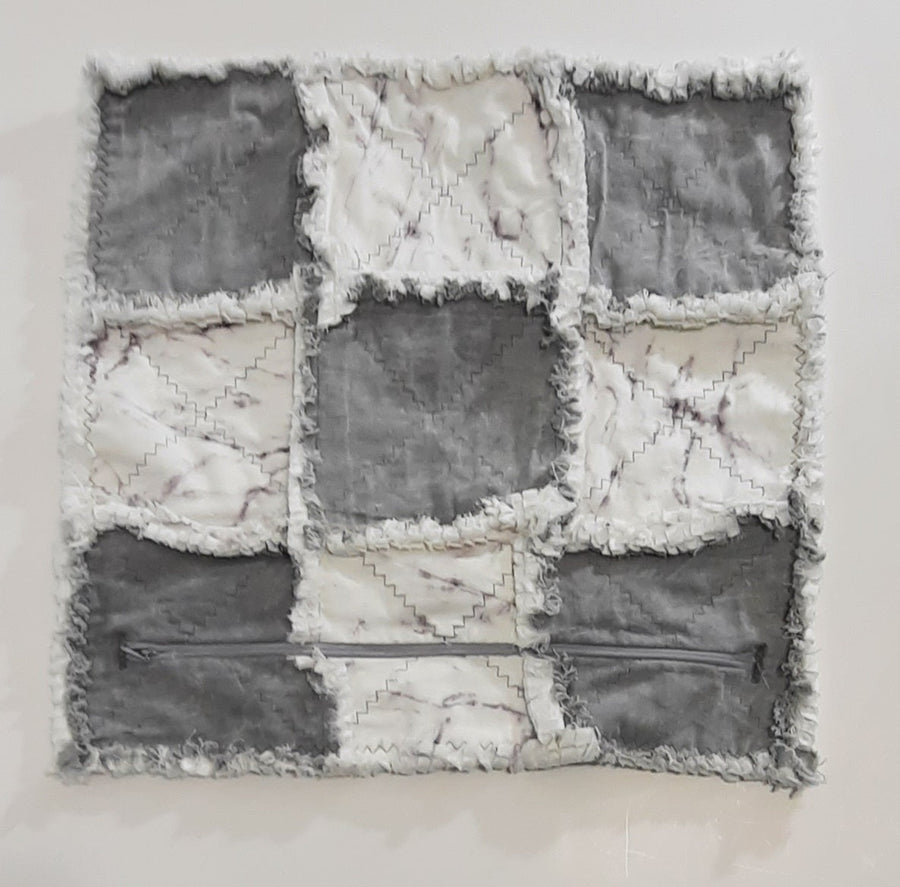 Grey Cotton Rag Quilt Pillow Cover, flat grey rag-quilt panel