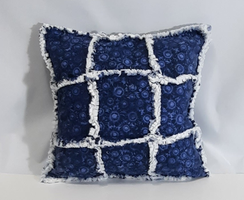 Blue Sunflower Rag Quilt Pillow Cover, second view of the rag-quilt front