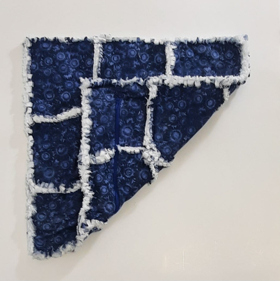 Blue Sunflower Rag Quilt Pillow Cover, folded cover showing patterned reverse