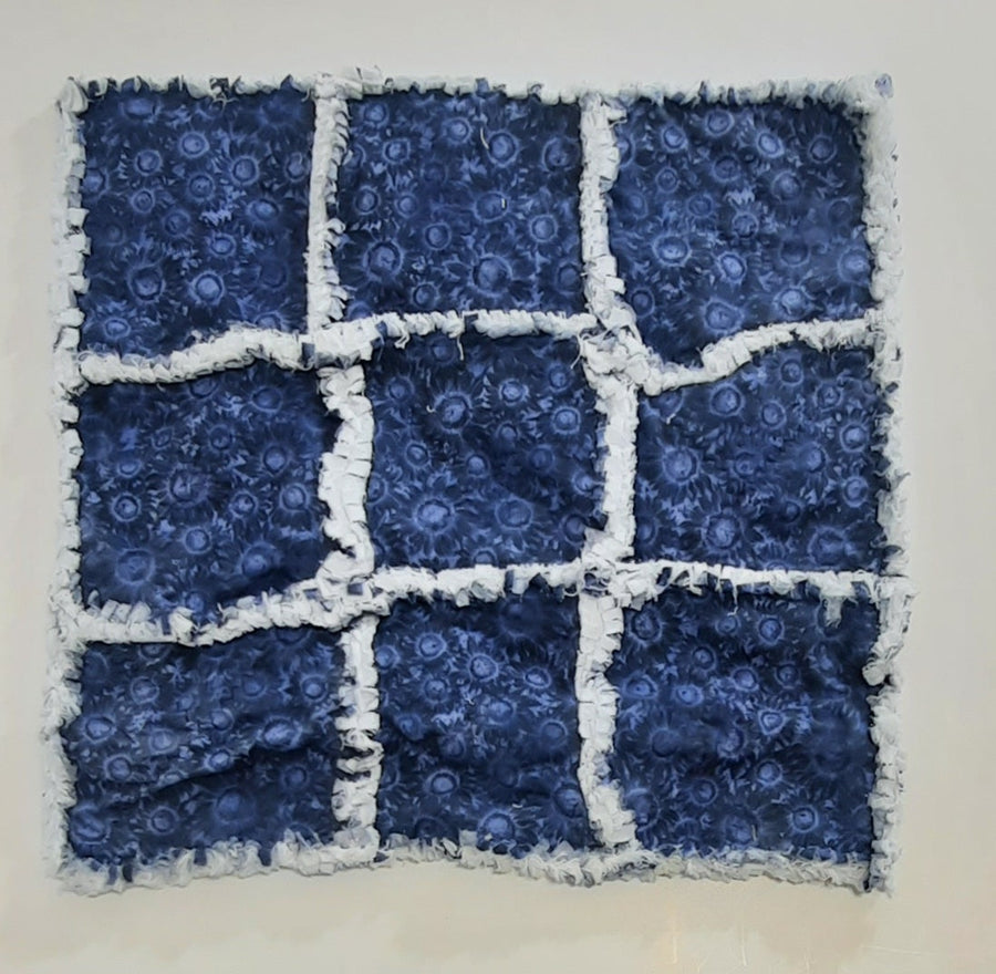 Blue Sunflower Rag Quilt Pillow Cover, flat rag-quilt panel