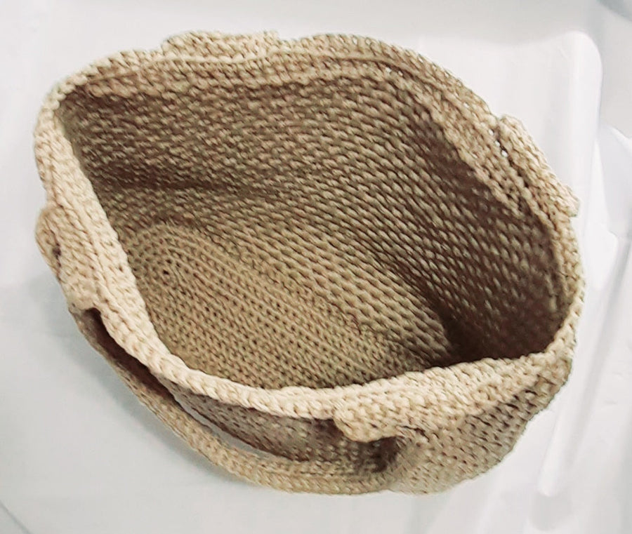 Beige Crochet Shopping Tote, open top showing the bag interior