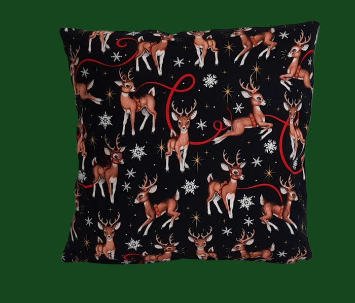 Reindeer & Snowflake Pillow Cover, filled cover showing the patterned front