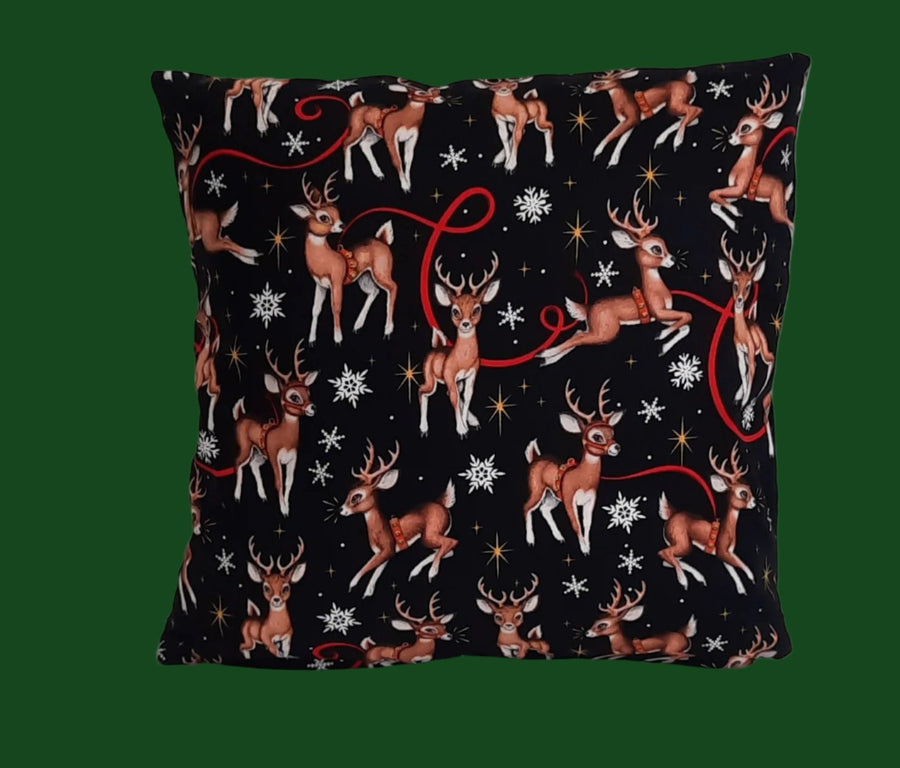 Reindeer & Snowflake Pillow Cover, filled cover showing the patterned front