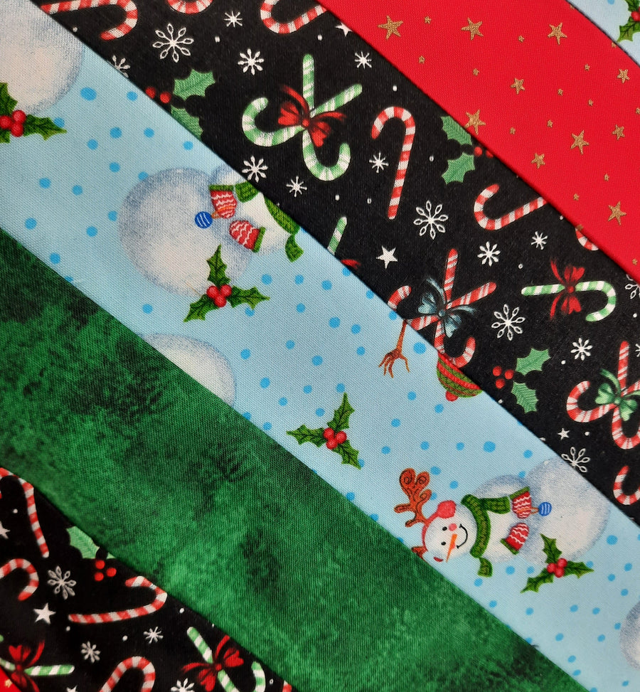 Snowman & Candy Cane Pillow Cover, close-up of the fabric design