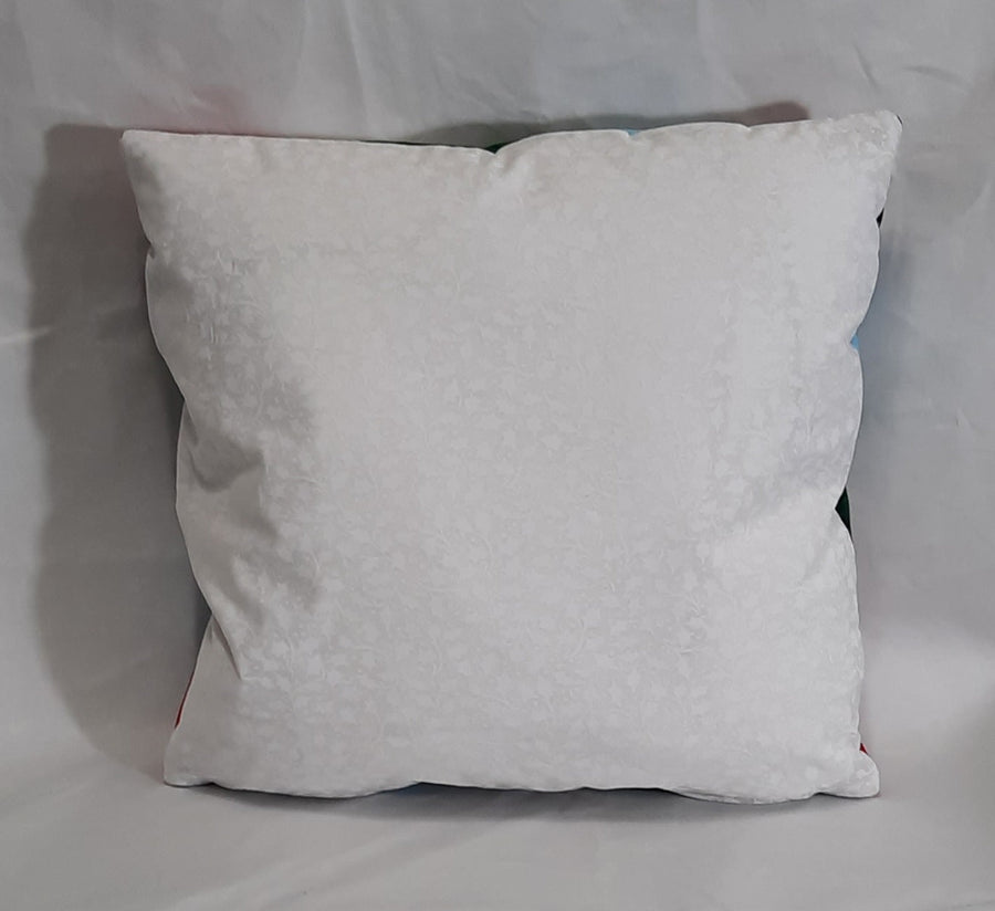 Snowman & Poinsettia Patchwork Pillow Cover, solid fabric reverse