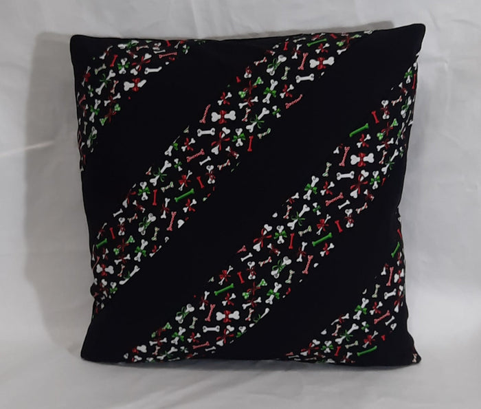 Christmas Dog Bone Pillow Cover, filled cover showing the patterned front