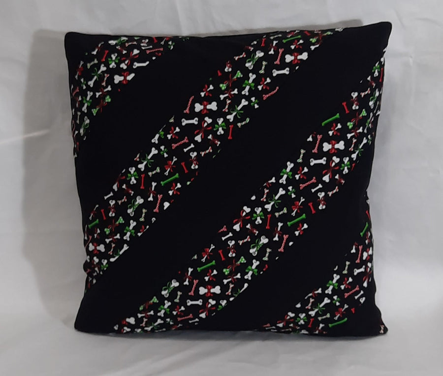 Christmas Dog Bone Pillow Cover, filled cover showing the patterned front