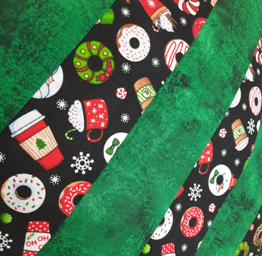 Coffee & Donuts Green Stripe Pillow Cover, close-up of the fabric design