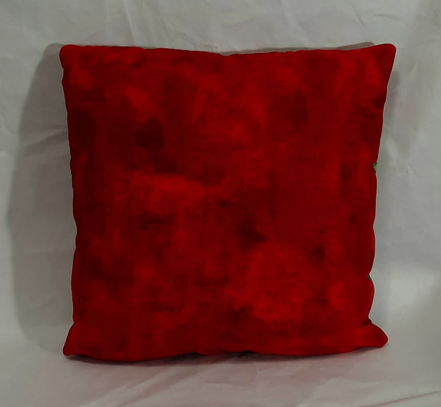 Red Stripe Poinsettia Pillow Cover, solid fabric reverse