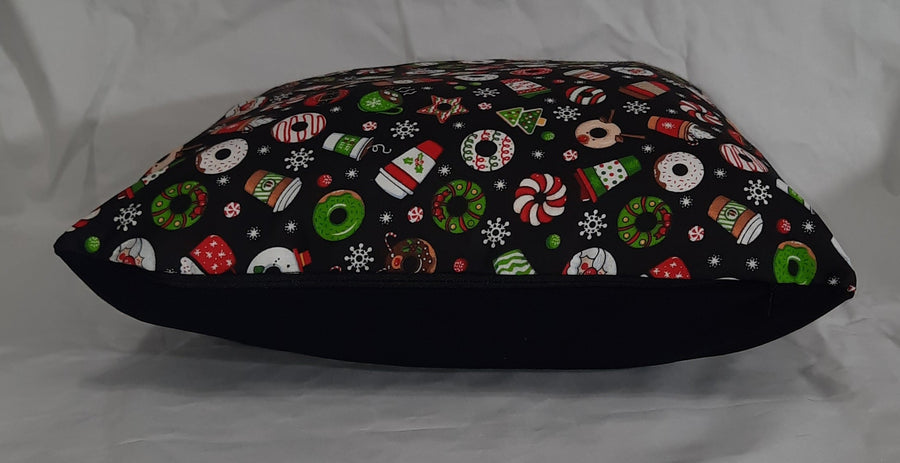 Christmas Treats Pillow Cover, side view of the filled cover
