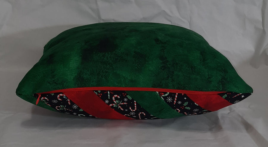Candy Cane Stripe Pillow Cover, side view of the filled cover