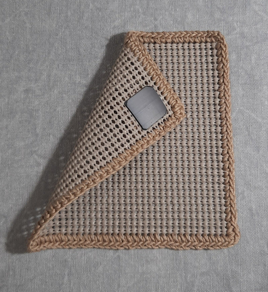 Beige & Tan Square Trim Magnetic Jar Gripper, folded panel showing rear magnet