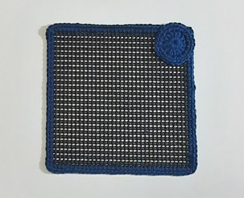 Black & Navy Magnetic Jar Gripper, flat textured panel with crocheted edge