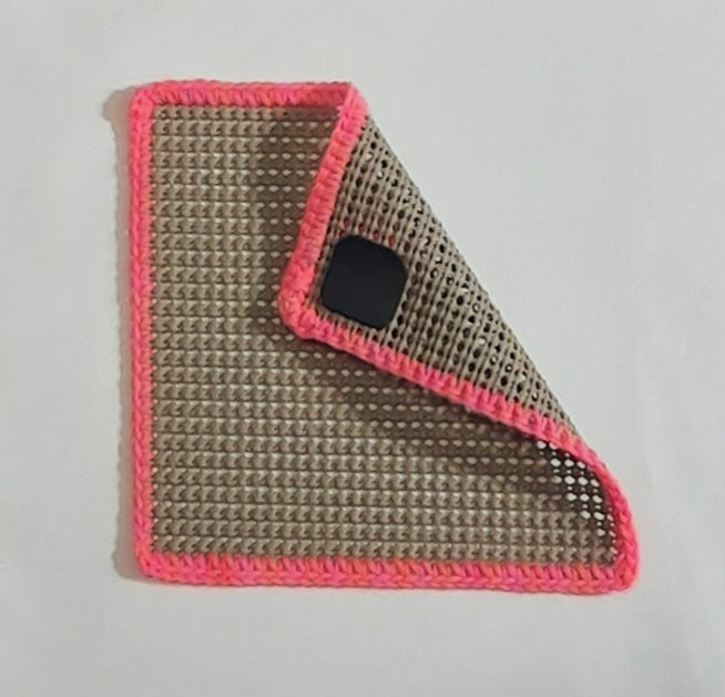 Beige & Bright Pink Magnetic Jar Gripper, folded panel showing rear magnet