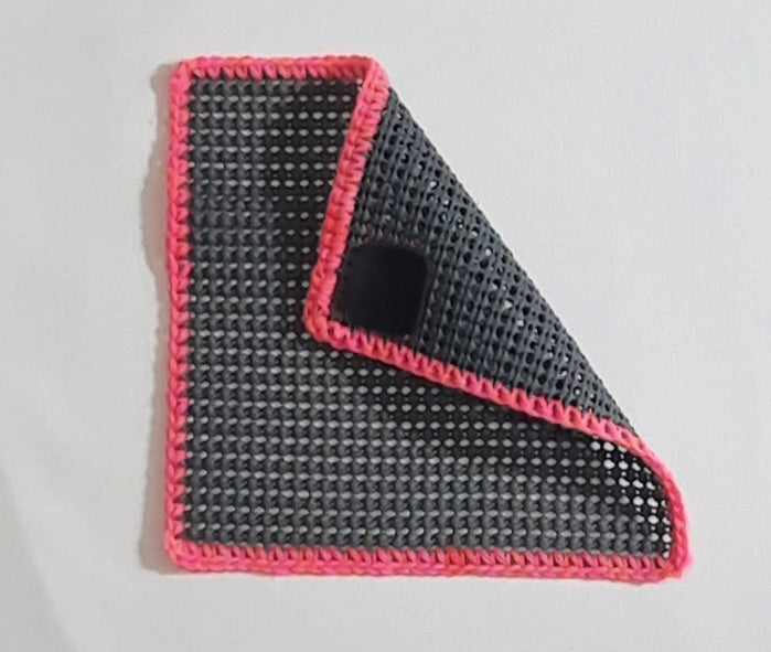 Grey & Bright Pink Magnetic Jar Gripper, folded panel showing rear magnet