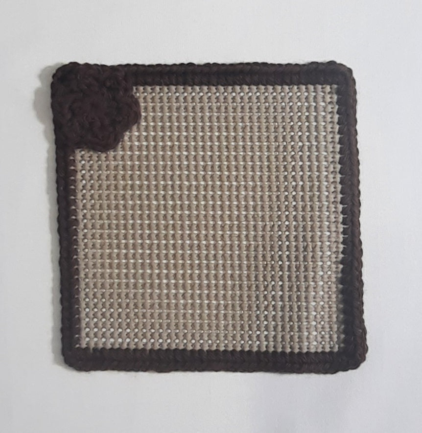 Beige & Dark Brown Magnetic Jar Gripper, flat textured panel with crocheted edge