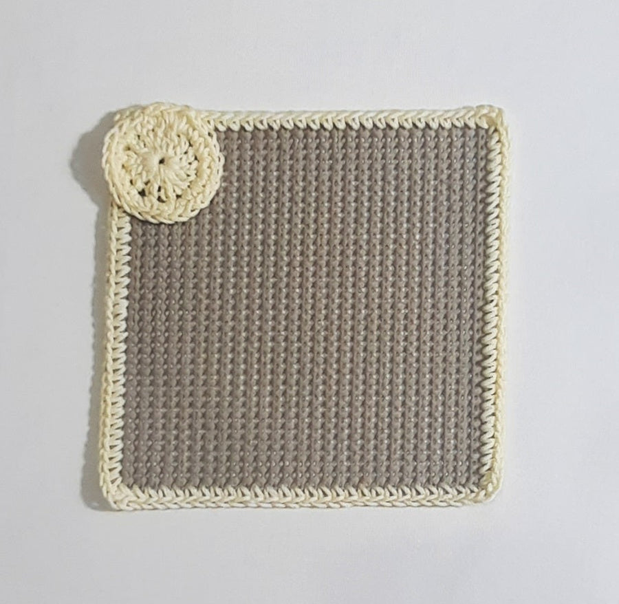 Beige & Cream Magnetic Jar Gripper, flat textured panel with crocheted edge