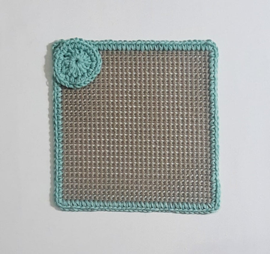Beige & Mint Green Magnetic Jar Gripper, flat textured panel with crocheted edge