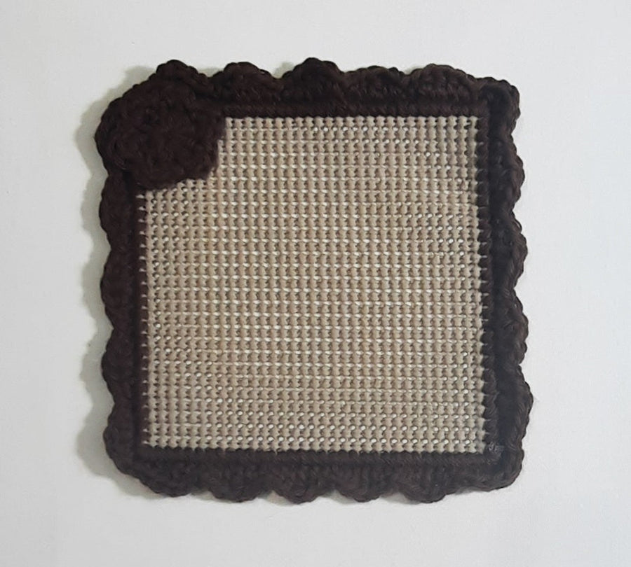 Beige & Brown Ruffle Magnetic Jar Gripper, flat textured panel with crocheted edge