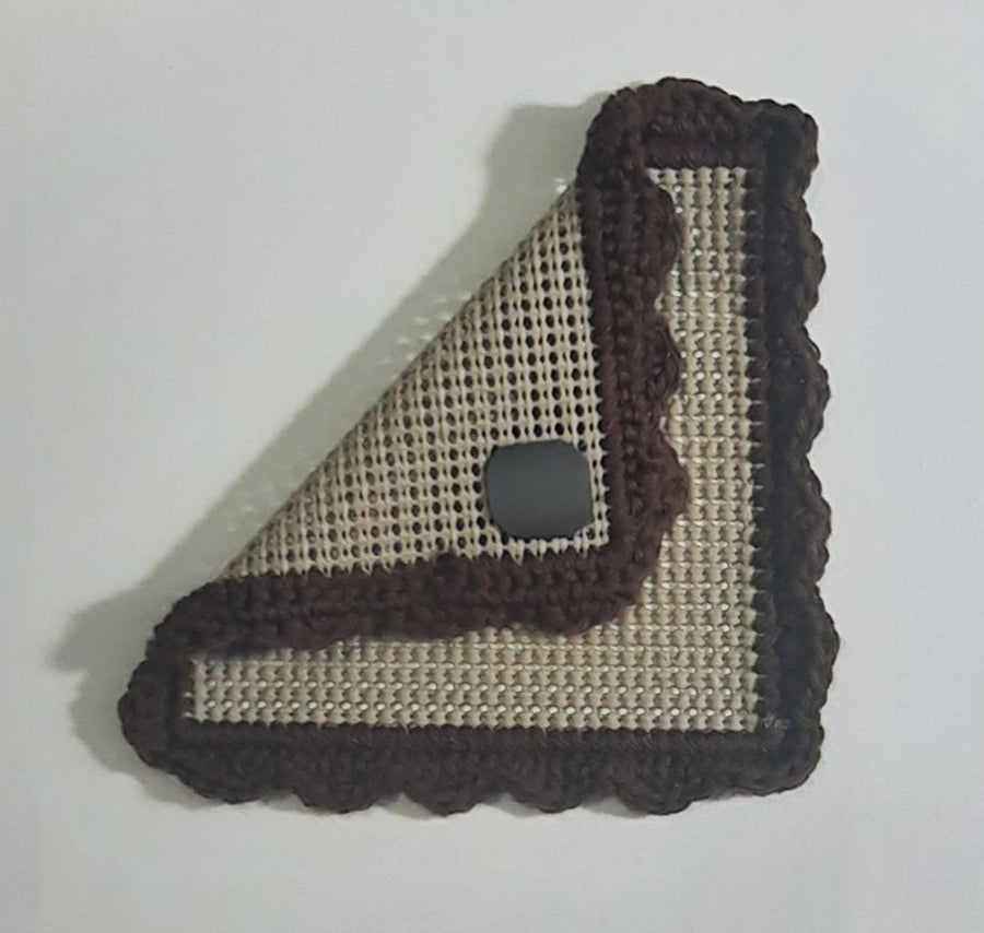 Beige & Brown Ruffle Magnetic Jar Gripper, folded panel showing rear magnet