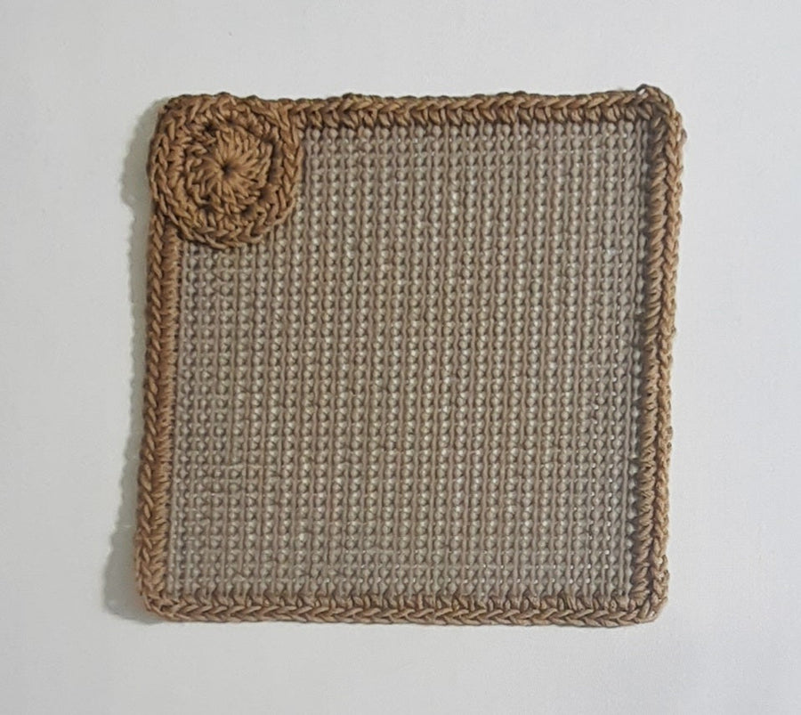 Beige & Tan Round Accent Magnetic Jar Gripper, flat textured panel with crocheted edge