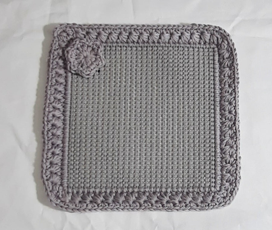 Silver & Grey Magnetic Jar Gripper, flat textured panel with crocheted edge