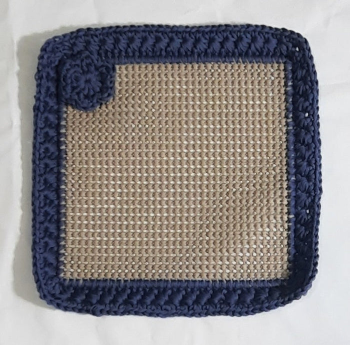 Navy & Brown Magnetic Jar Gripper, flat textured panel with crocheted edge