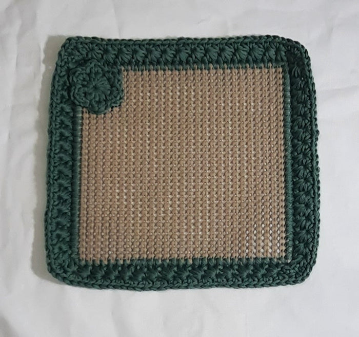 Green & Brown Magnetic Jar Gripper, flat textured panel with crocheted edge