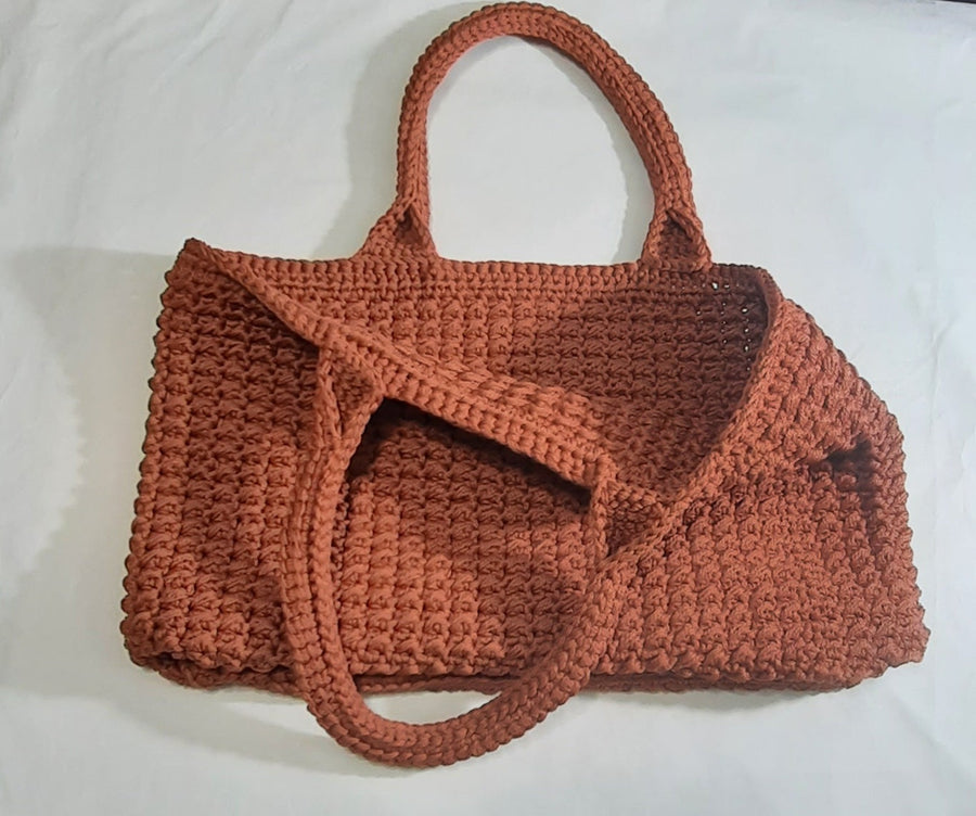 Rose Crochet Shopping Tote, bag with handles arranged over the front