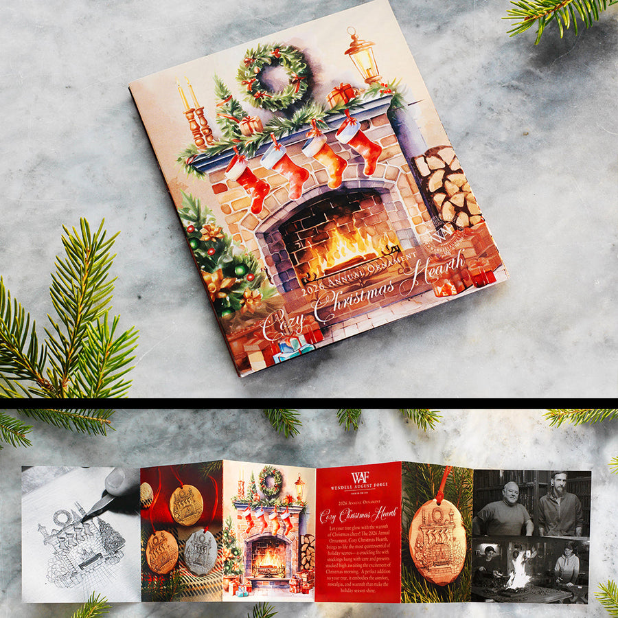 Product and packaging collage for 2026 Annual Ornament- Cozy Christmas Hearth