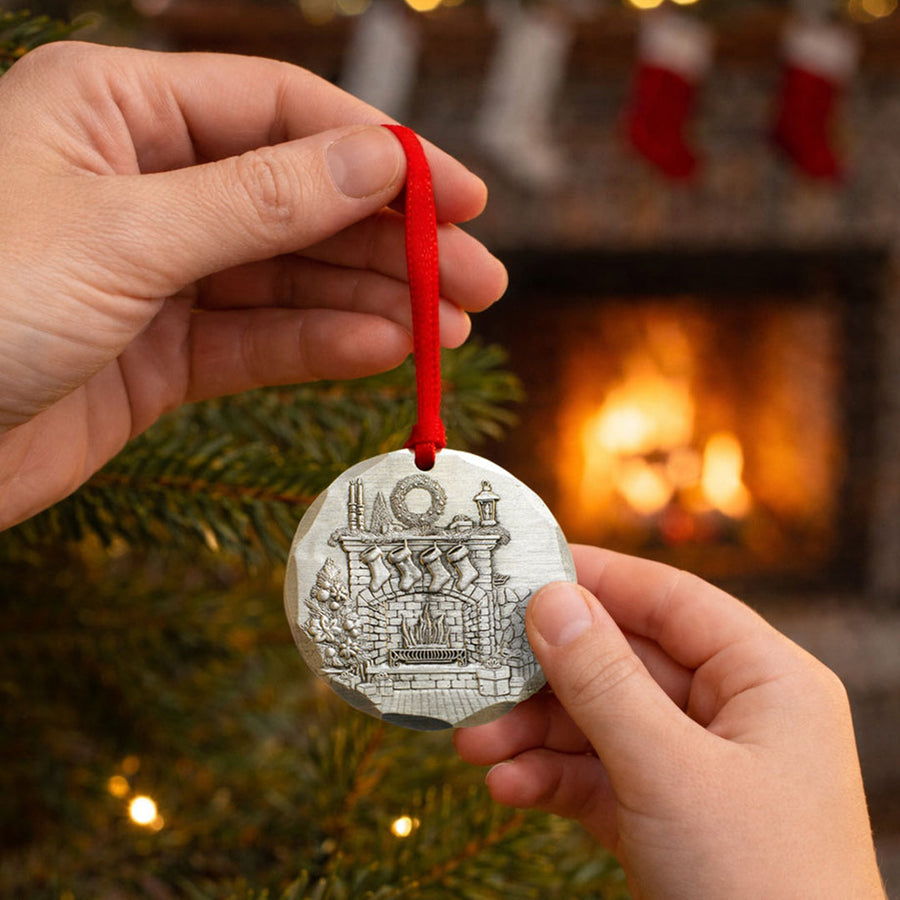 Styled display featuring 2026 Annual Ornament- Cozy Christmas Hearth
