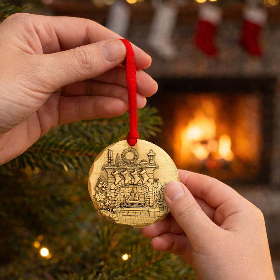 Styled display featuring 2026 Annual Ornament- Cozy Christmas Hearth